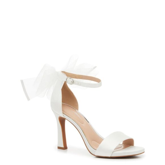 Kelly & Katie Nemira Sandal Bow Detail Ankle Wrap Strap White Satin Heels sz 6.5 - Picture 2 of 14